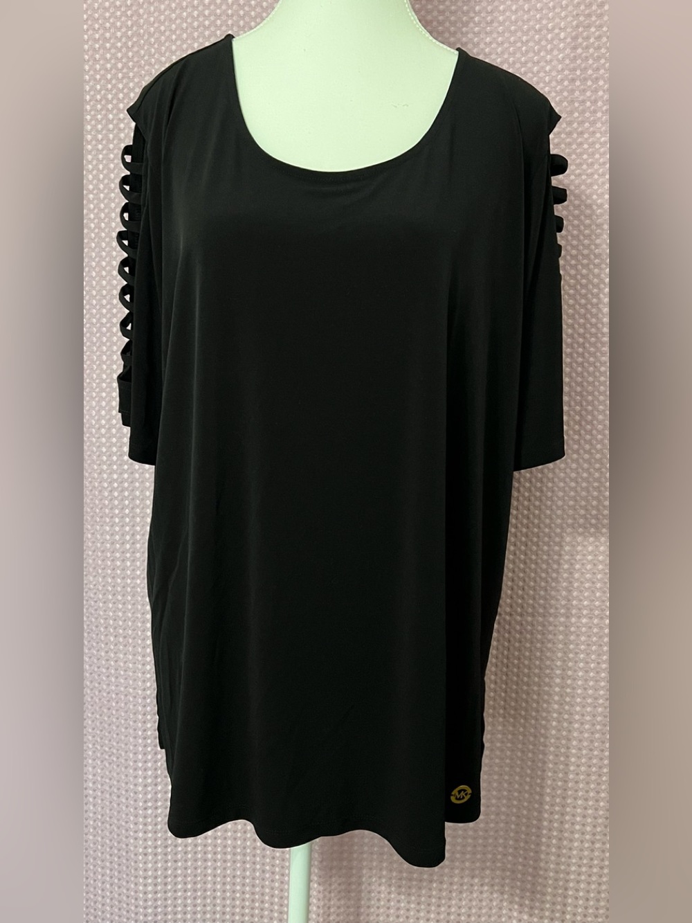 Michael Kors Black Cold-Shoulder Tee with Ladder Sleeve Detail